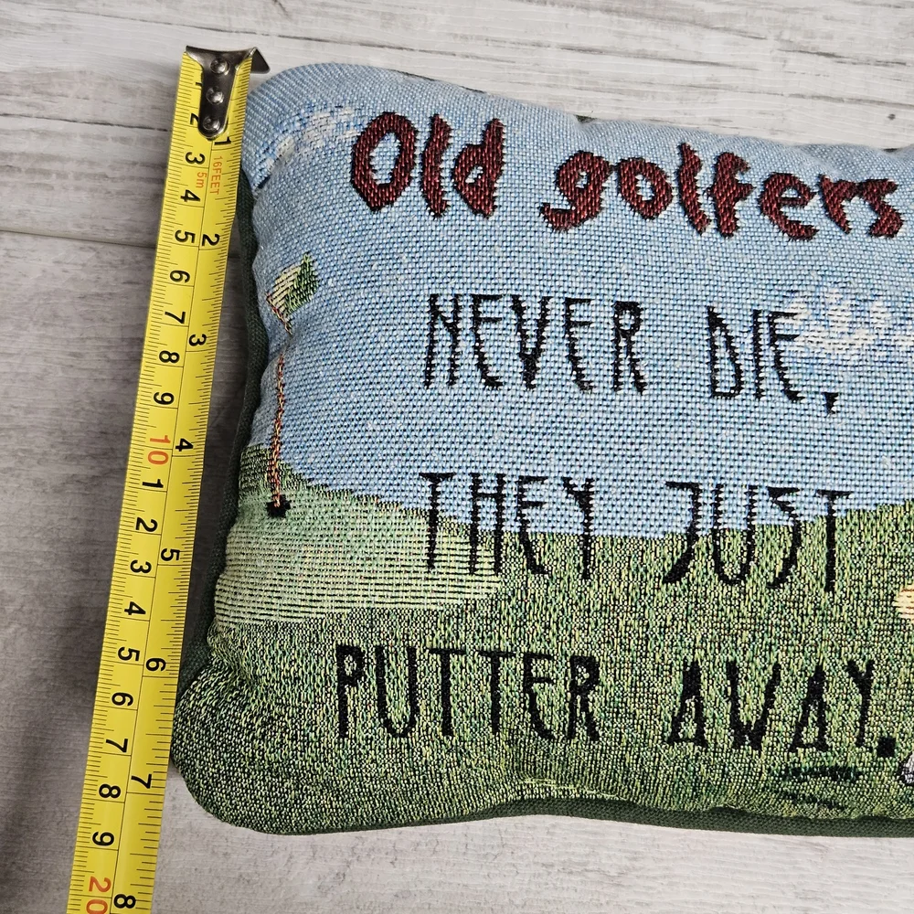 Needlepoint Pillow 'Old Golfers Never Die, They Just Putter Away' Decor Gift